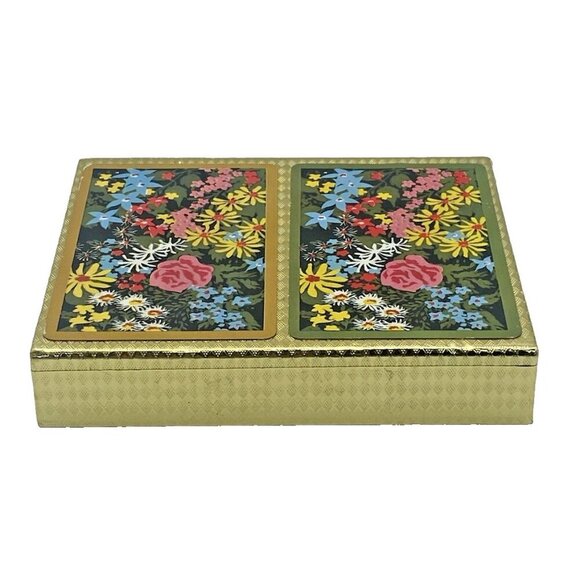 Vintage Crown Plastic Coated Playing Cards Double Deck Floral W/ Case Retro USA - Picture 6 of 16